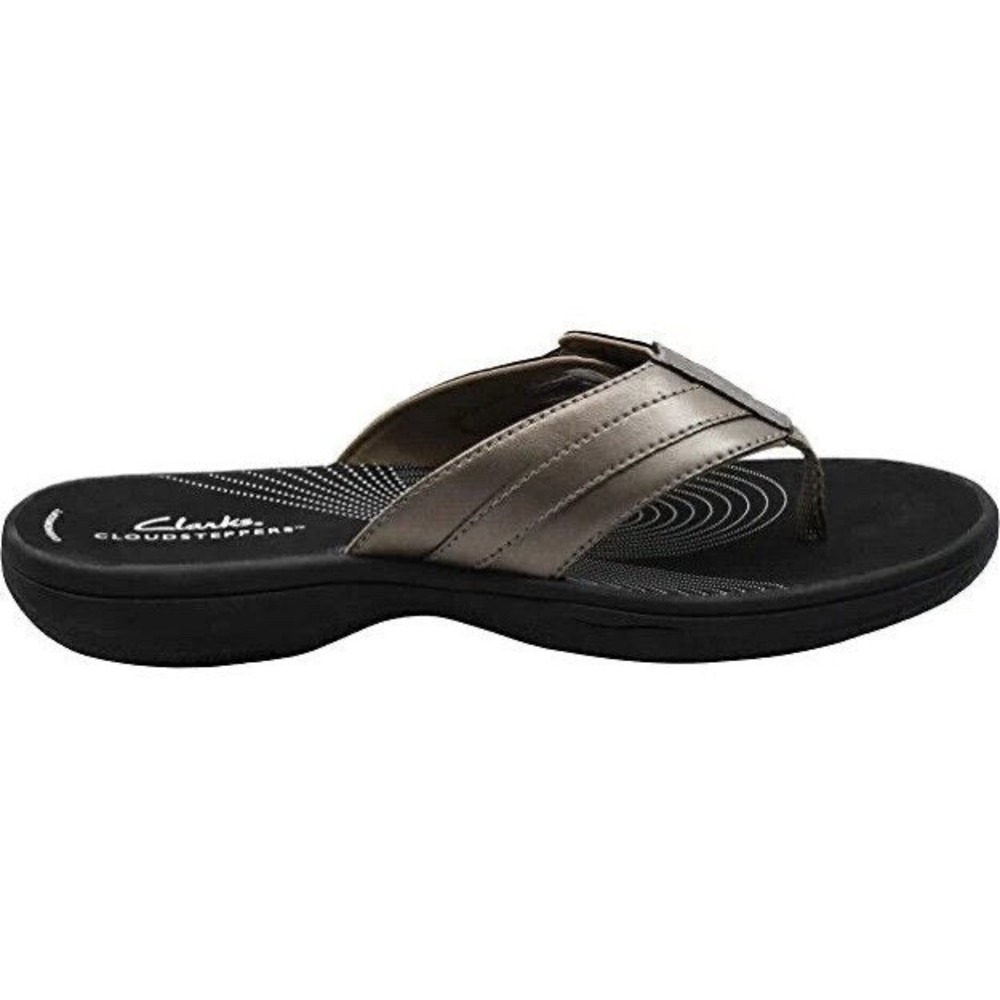 Clarks Cloudsteppers Arla Glitz Pewter Metallic Flip Flop Sandals Womens‎